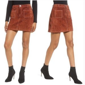 BLANKNYC 100% Leather Suede High Rise Mini Skirt 25 Brown